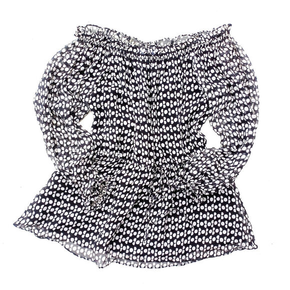 DVF Silk Off Shoulder Polka Dot Blouse | French Girl Summer | Vacation Look  NEW - Picture 1 of 16